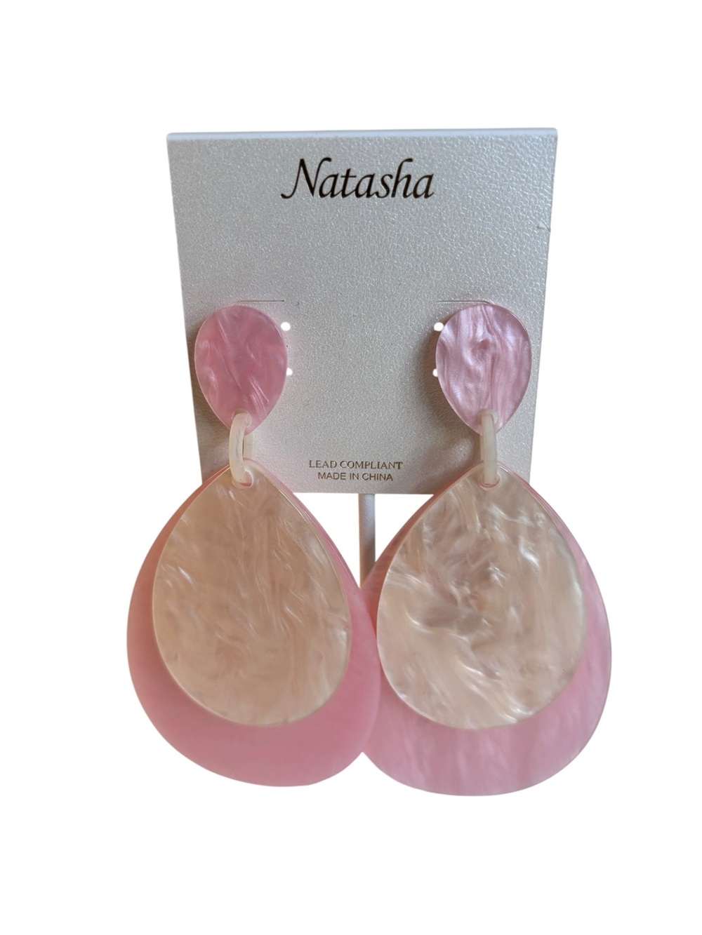 Natasha Pearlescent & Marbled Pink & Cream Layered Teardrop Earrings